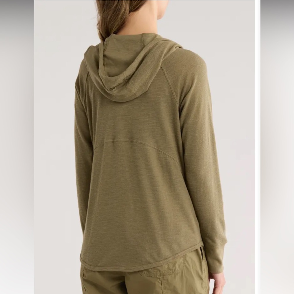 DKNY‎ Slub Waffle Knit Zip Front Hoodie NWT Medium Green Lightweight Cotton/Poly - Picture 3 of 16
